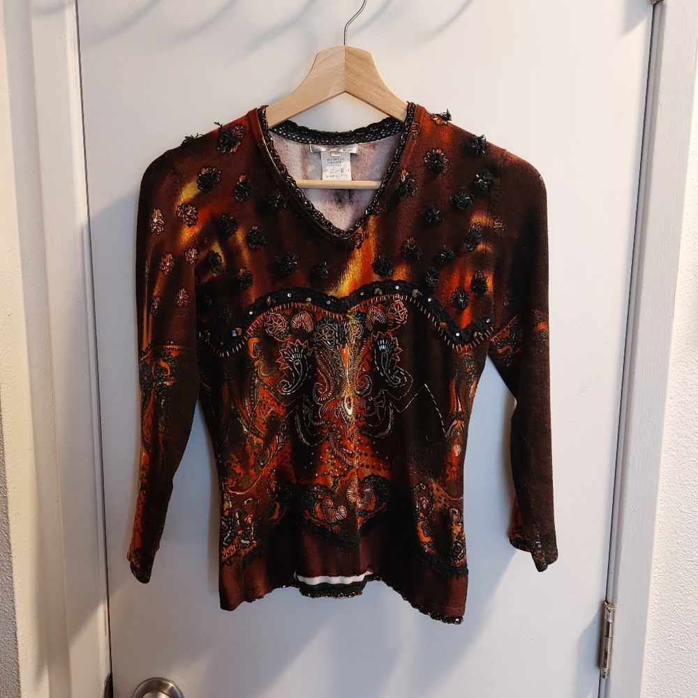 Alberto Makali knit top, size small. Beautiful colors, beading and embel…